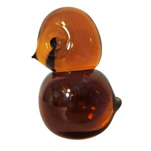 Amber Art Glass Bird Figurine Chick Paperweight 3.25" Orange Duck